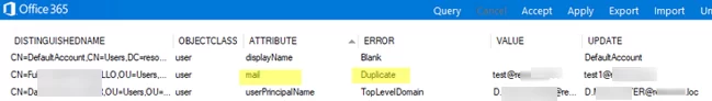 Finding duplicate e-mail addresses with Microsoft IdFix